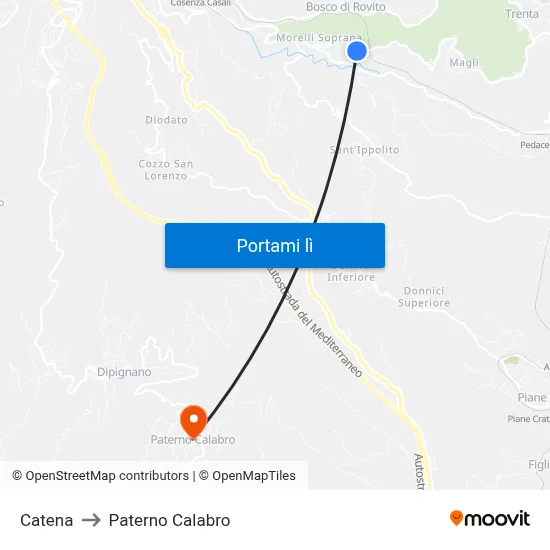 Catena to Paterno Calabro map
