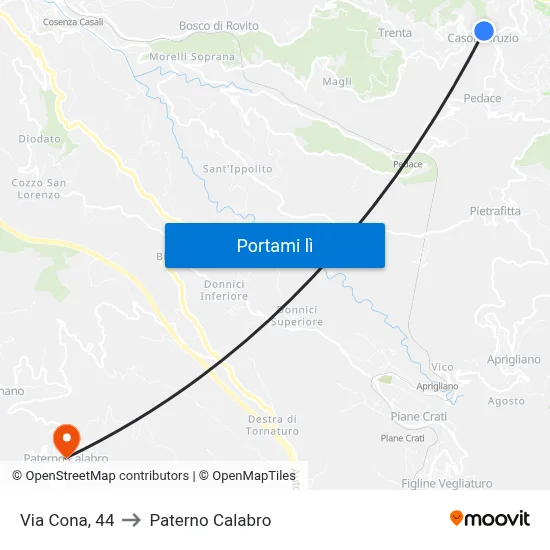 Via Cona, 44 to Paterno Calabro map