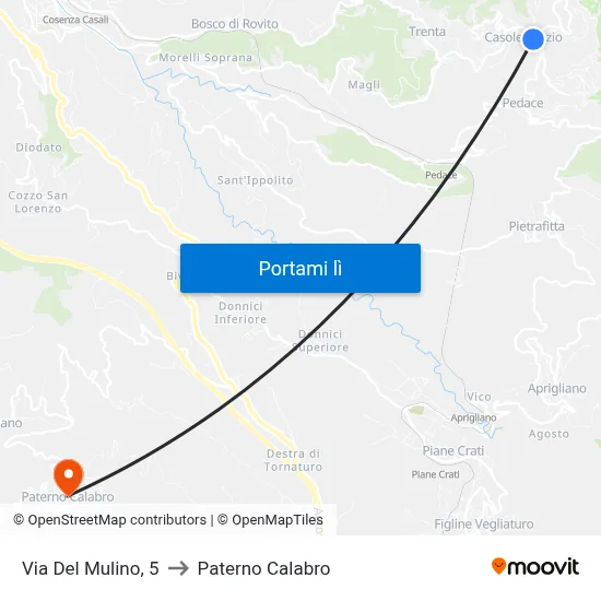 Via Del Mulino, 5 to Paterno Calabro map