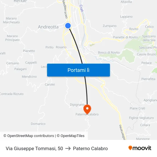 Via Giuseppe Tommasi, 50 to Paterno Calabro map