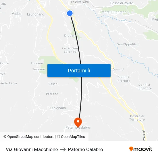 Via Giovanni Macchione to Paterno Calabro map