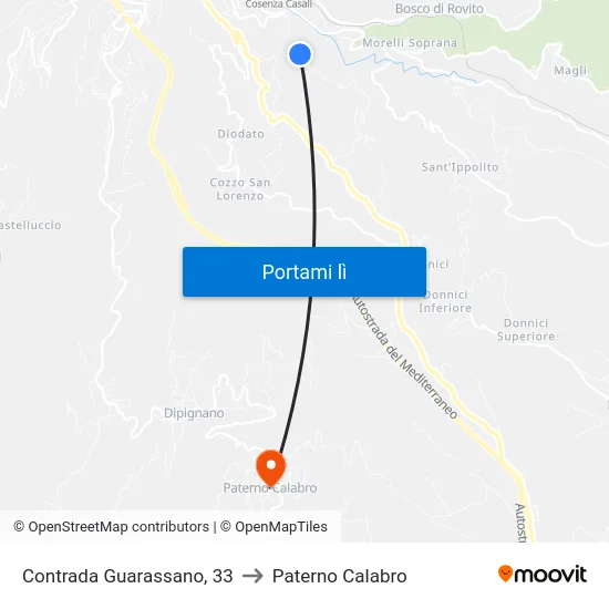 Contrada Guarassano, 33 to Paterno Calabro map