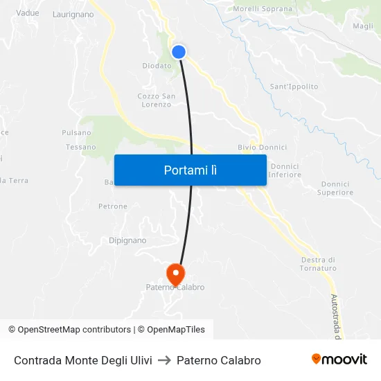 Contrada Monte Degli Ulivi to Paterno Calabro map