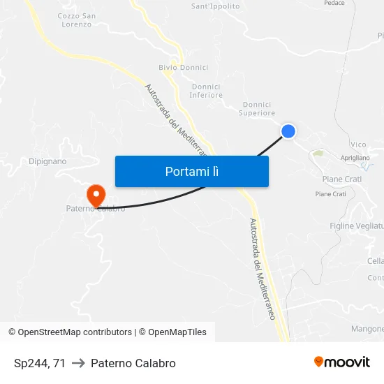 Sp244, 71 to Paterno Calabro map