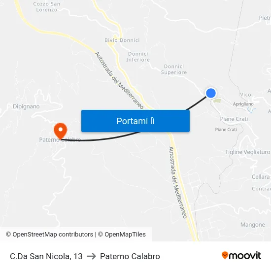 C.Da San Nicola, 13 to Paterno Calabro map