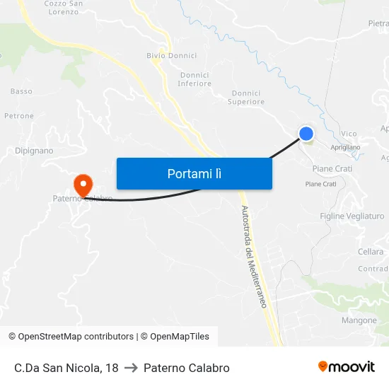 C.Da San Nicola, 18 to Paterno Calabro map