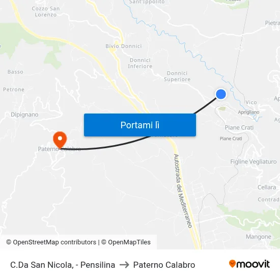 C.Da San Nicola, - Pensilina to Paterno Calabro map