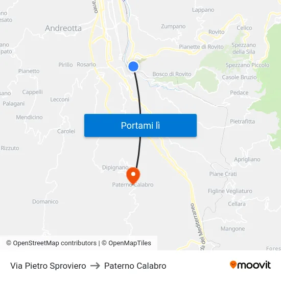 Via Pietro Sproviero to Paterno Calabro map