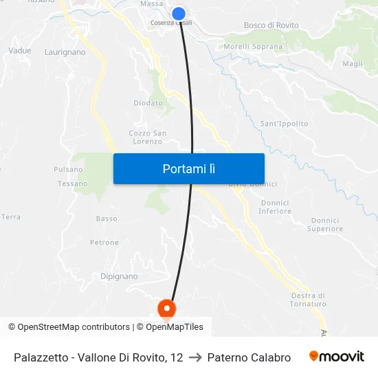 Palazzetto - Vallone Di Rovito, 12 to Paterno Calabro map
