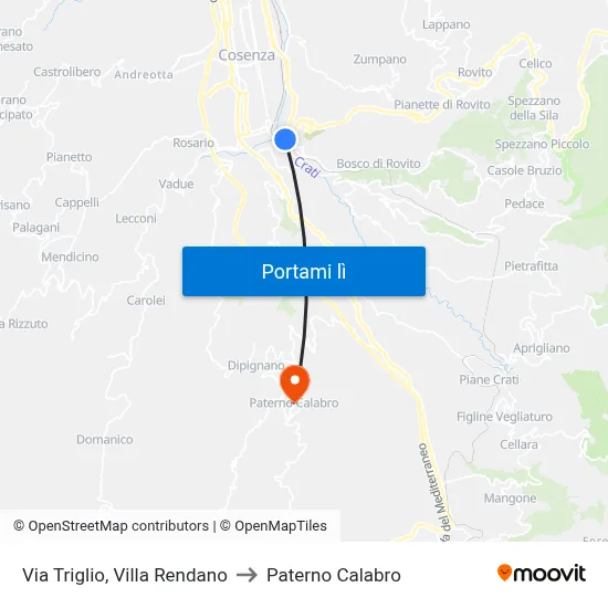 Via Triglio, Villa Rendano to Paterno Calabro map