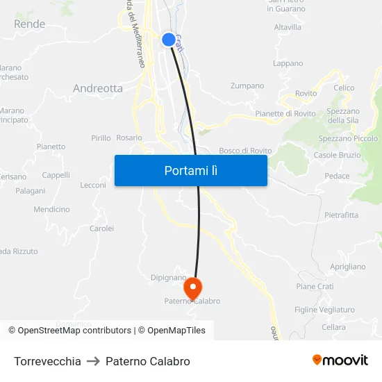 Torrevecchia to Paterno Calabro map