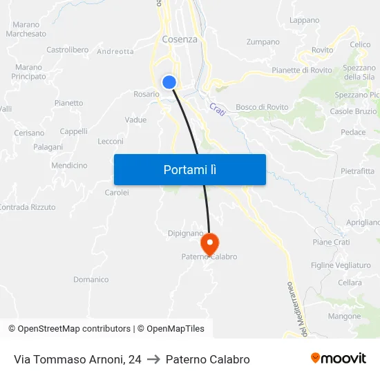 Via Tommaso Arnoni, 24 to Paterno Calabro map