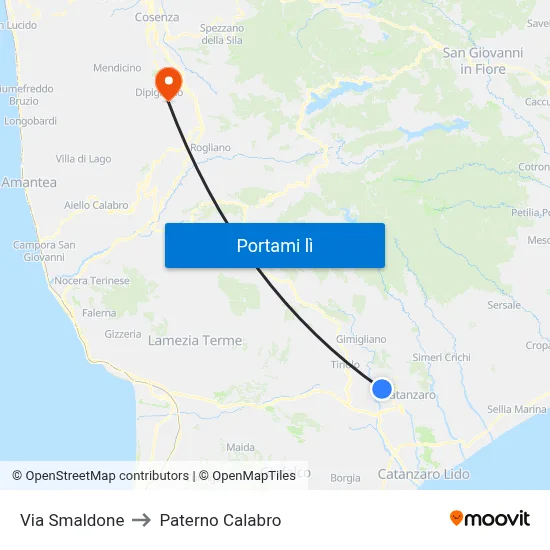 Via Smaldone to Paterno Calabro map