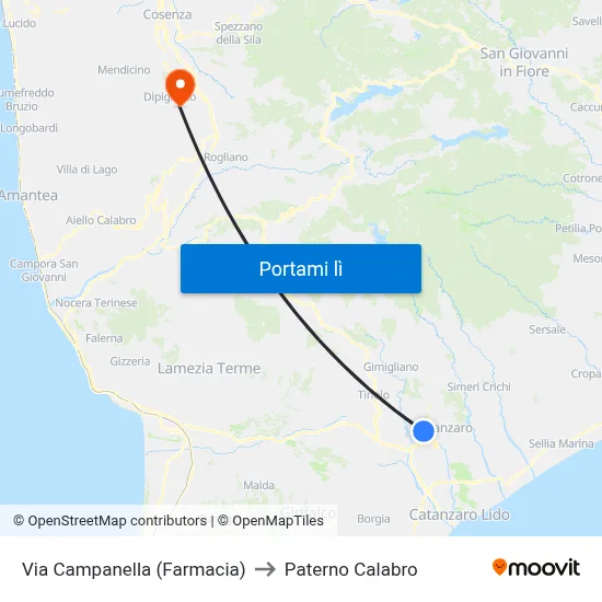 Via Campanella (Farmacia) to Paterno Calabro map