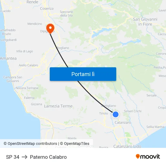 SP 34 to Paterno Calabro map