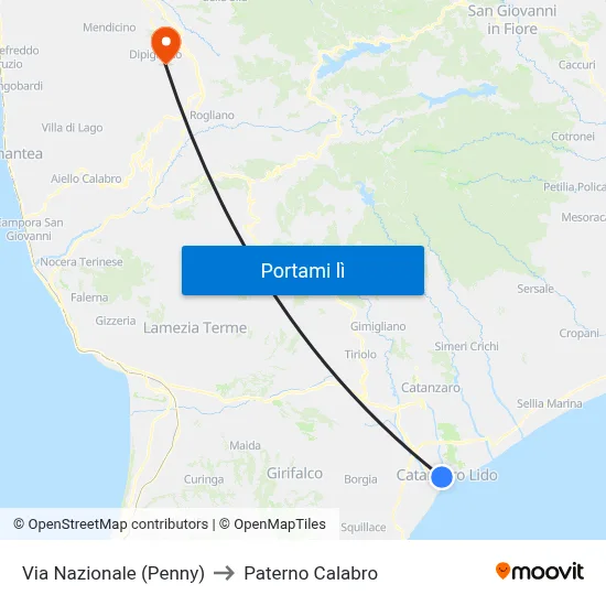 Via Nazionale (Penny) to Paterno Calabro map