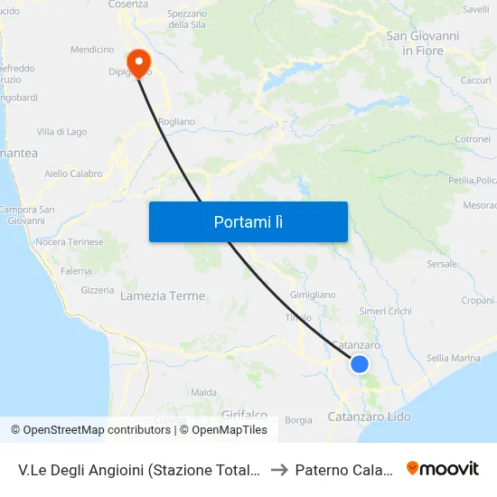 V.Le Degli Angioini (Stazione Totalerg) to Paterno Calabro map