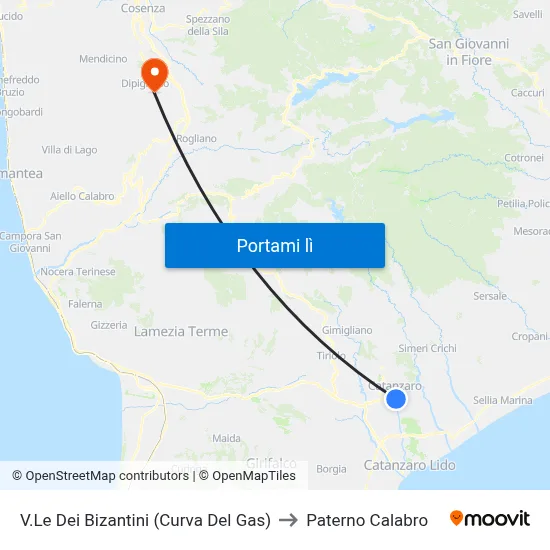 V.Le Dei Bizantini (Curva Del Gas) to Paterno Calabro map