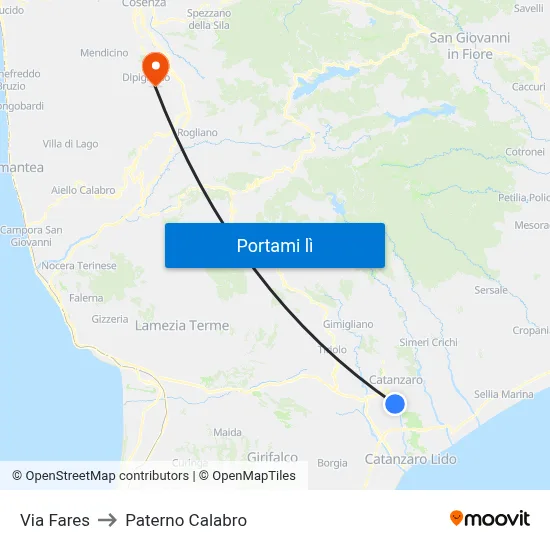 Via Fares to Paterno Calabro map