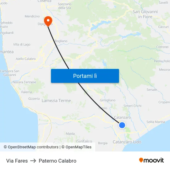 Via Fares to Paterno Calabro map