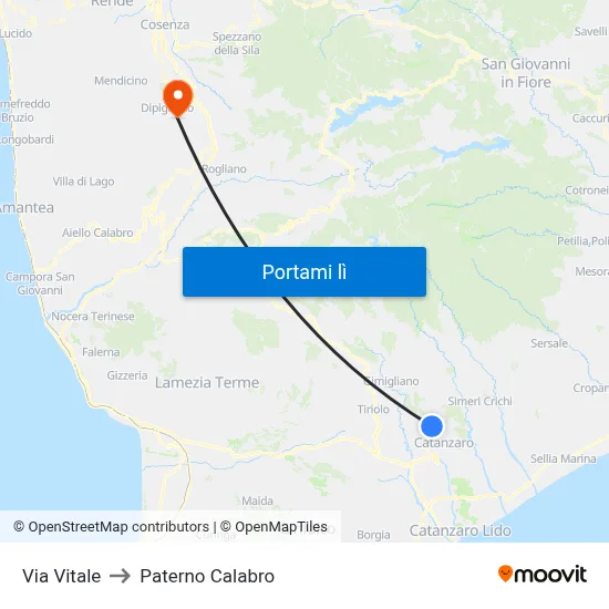 Via Vitale to Paterno Calabro map