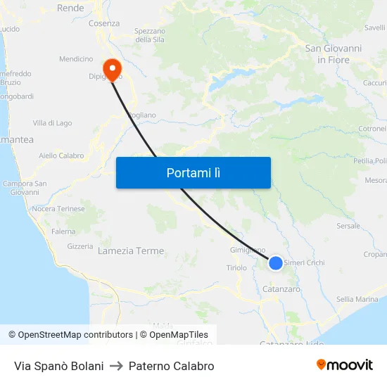 Via Spanò Bolani to Paterno Calabro map