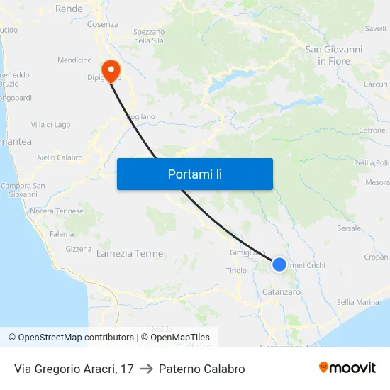 Via Gregorio Aracri, 17 to Paterno Calabro map