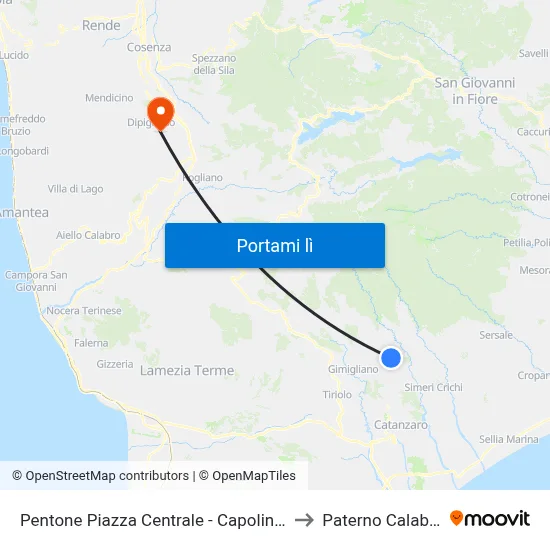 Pentone Piazza Centrale - Capolinea to Paterno Calabro map