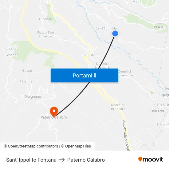 Sant' Ippolito Fontana to Paterno Calabro map