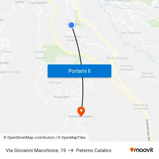 Via Giovanni Macchione, 19 to Paterno Calabro map