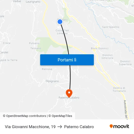 Via Giovanni Macchione, 19 to Paterno Calabro map