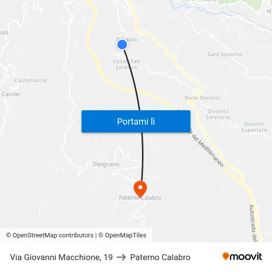 Via Giovanni Macchione, 19 to Paterno Calabro map