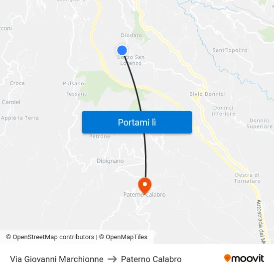 Via Giovanni Marchionne to Paterno Calabro map