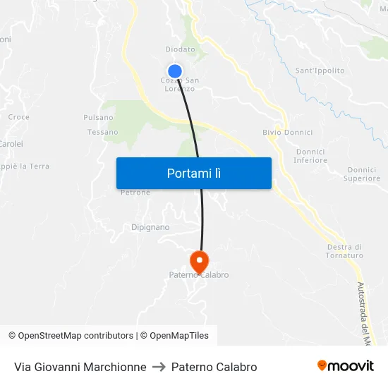 Via Giovanni Marchionne to Paterno Calabro map