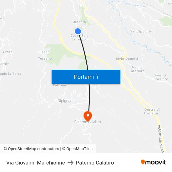 Via Giovanni Marchionne to Paterno Calabro map