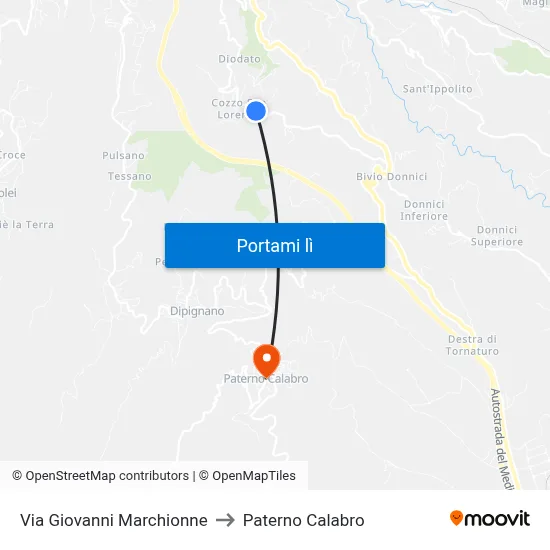 Via Giovanni Marchionne to Paterno Calabro map