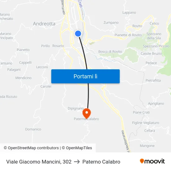 Viale Giacomo Mancini, 302 to Paterno Calabro map