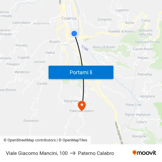 Viale Giacomo Mancini, 100 to Paterno Calabro map