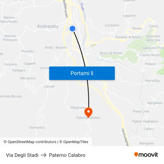 Via Degli Stadi to Paterno Calabro map