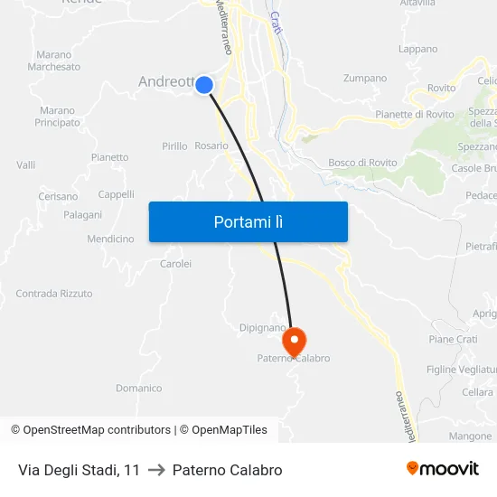 Via Degli Stadi, 11 to Paterno Calabro map