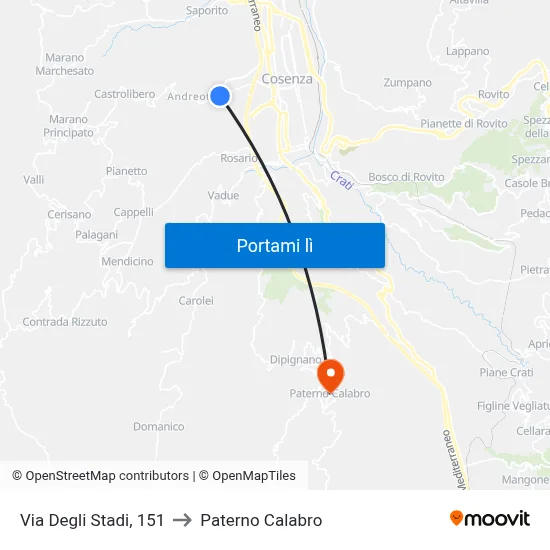 Via Degli Stadi, 151 to Paterno Calabro map