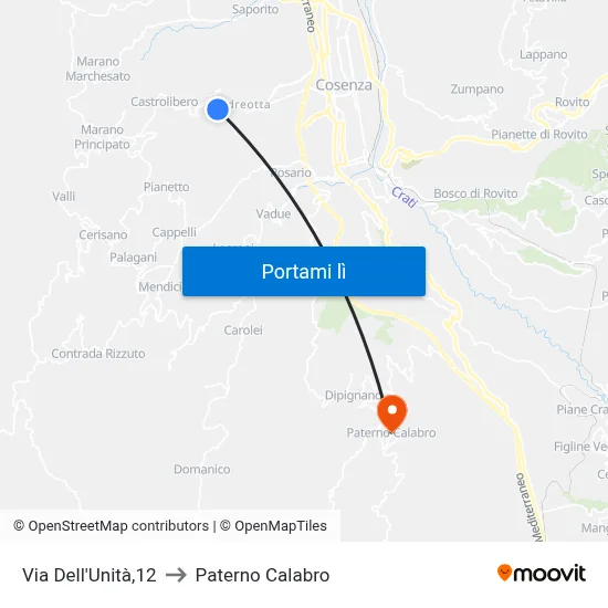 Via Dell'Unità,12 to Paterno Calabro map