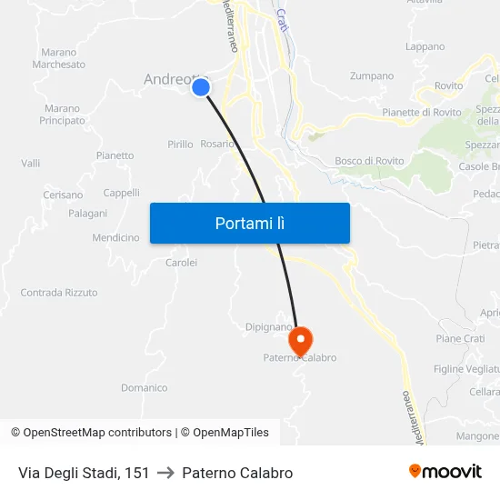 Via Degli Stadi, 151 to Paterno Calabro map