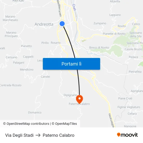 Via Degli Stadi to Paterno Calabro map