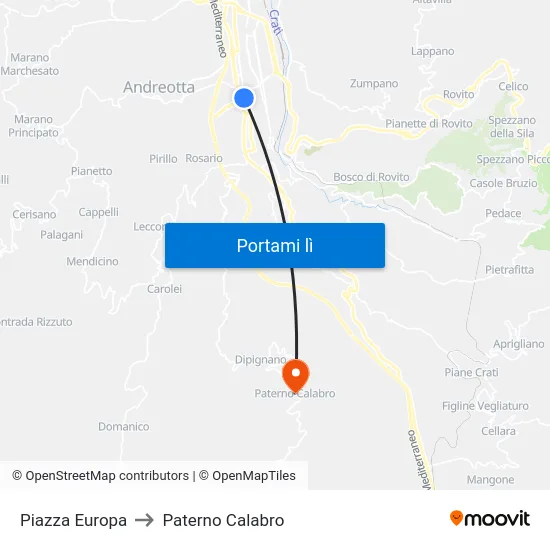 Piazza Europa to Paterno Calabro map
