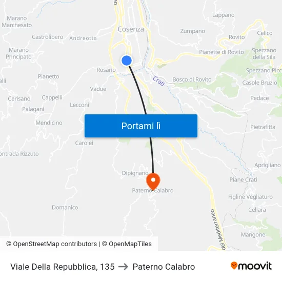 Viale Della Repubblica, 135 to Paterno Calabro map