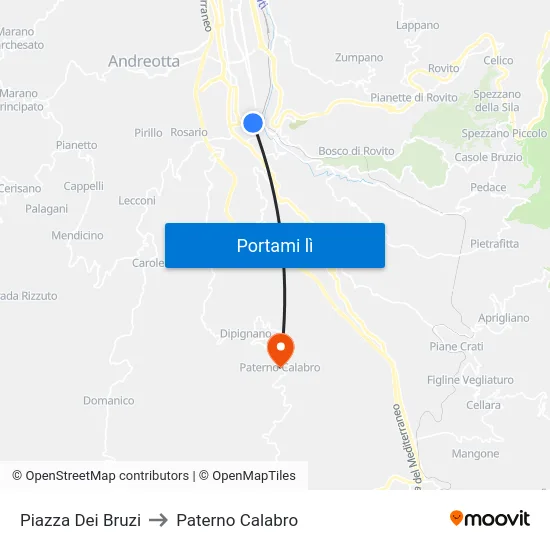 Piazza Dei Bruzi to Paterno Calabro map