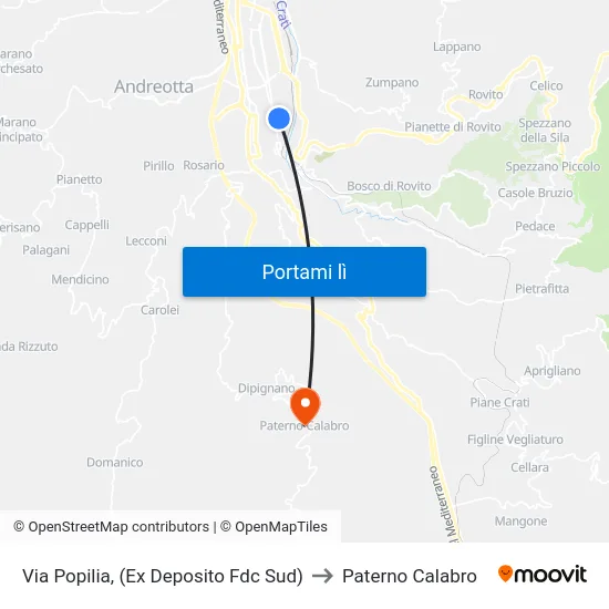 Via Popilia, (Ex Deposito Fdc Sud) to Paterno Calabro map