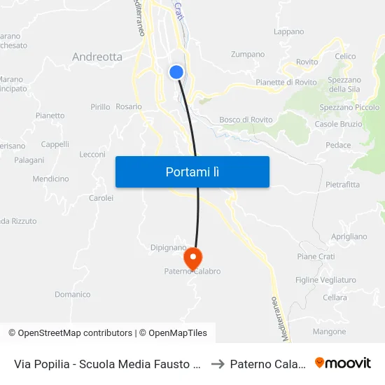 Via Popilia - Scuola Media Fausto Gullo to Paterno Calabro map