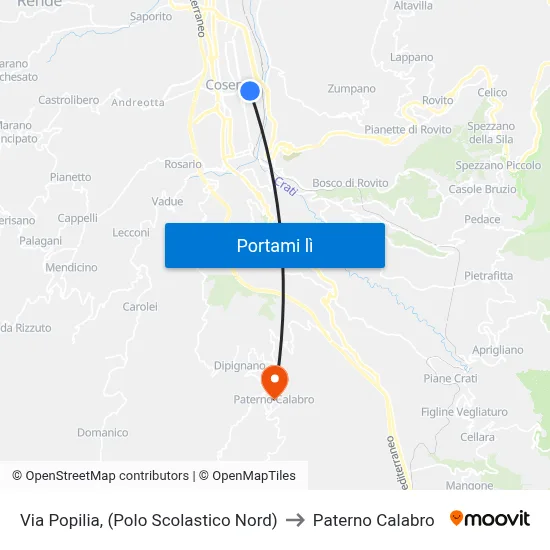 Via Popilia, (Polo Scolastico Nord) to Paterno Calabro map